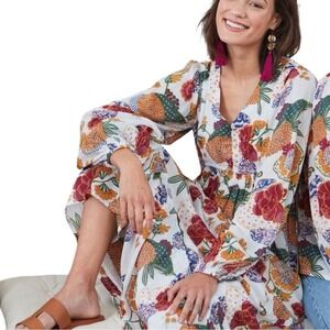 Roller Rabbit Long Sleeve Floral Boho Maxi Size XL Soft Casual Tropical Resort